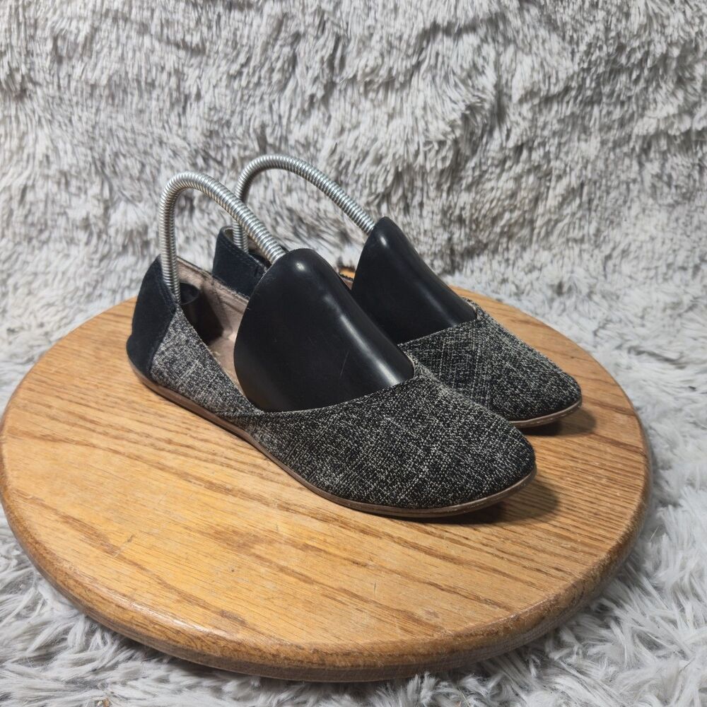 Toms Chambray Gray Black D'Orsay Textile Leather Ballet Flats Women Size 7 Comfy